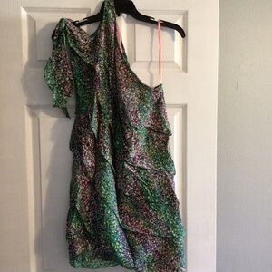 Bcbgmaxazria floral one shoulder silk blouse NWT